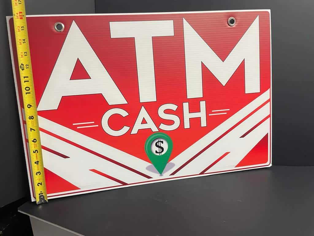 Double-Sided Coroplast ATM Sign with Metal Grommet - 16x24 Inches (Red) - Image 4