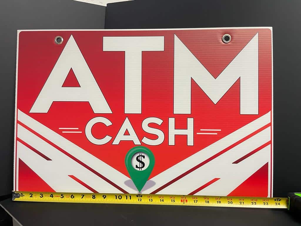 Double-Sided Coroplast ATM Sign with Metal Grommet - 16x24 Inches (Red) - Image 5