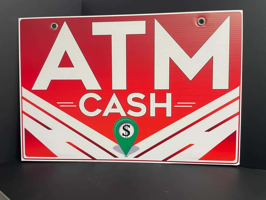 Double-Sided Coroplast ATM Sign with Metal Grommet - 16x24 Inches (Red) - Image 3