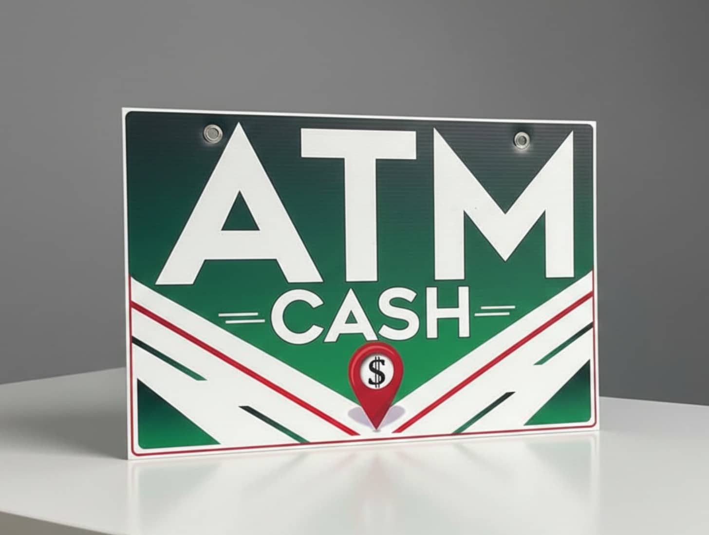 1 Double-Sided Coroplast ATM Sign with Metal Grommet - 16x24 Inches (Green)
